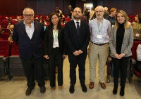 De izquierda a derecha, Leonardo Velasco, director del IAS CSIC; Elena Prats, del comit organizador; Enrique Quesada, vicerrector de Investigacin y Desarrollo Territorial, Gustavo Slafer, coordinador de la Red de Excelencia y Rosa Gallardo, directora de ETSIAM