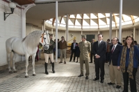 Juan Manuel López, José Carlos Gómez Villamandos y Rosario Moyano junto a uno de los sementales que participan en la parada